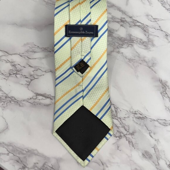 NWT Ermenegildo Zegna Mens 100% Silk Jacquard Tie Light Green Yellow Blue Italy - Picture 8 of 10